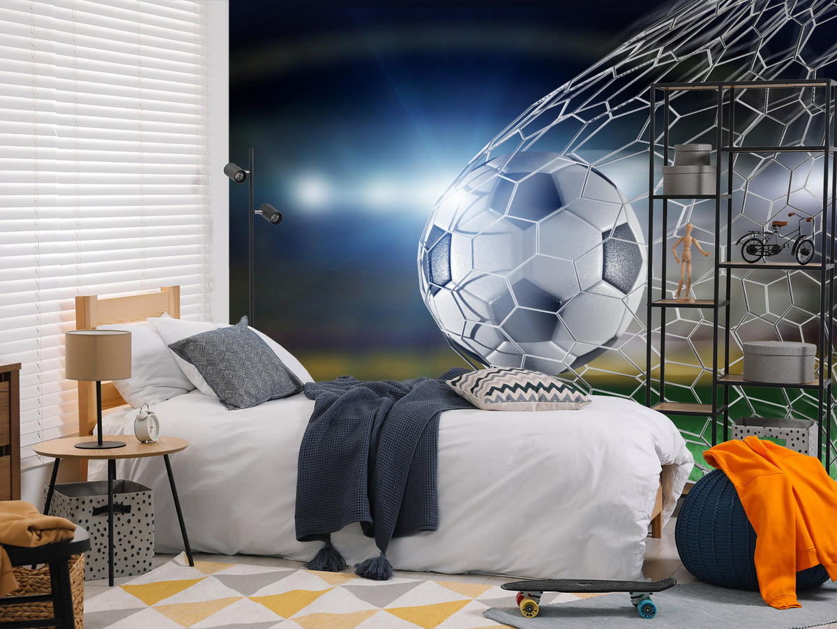 FOTOTAPETE für Jugendzimmer Fußball Tor Stadion Ball 100x70 - Schwarz/Weiß, Papier (100/70cm) - Muralo