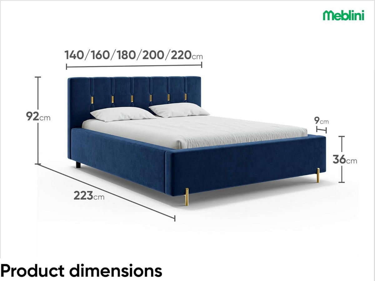 BETT FABIO - Goldfarben/Dunkelblau, Holzwerkstoff (180/200cm) - Meblini