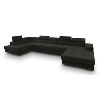 WOHNLANDSCHAFT TORIVA L-S Schwarz Velours-Stoff mit Schlaffunktion - Schwarz, Holz (418/90/202cm) - MASSENO