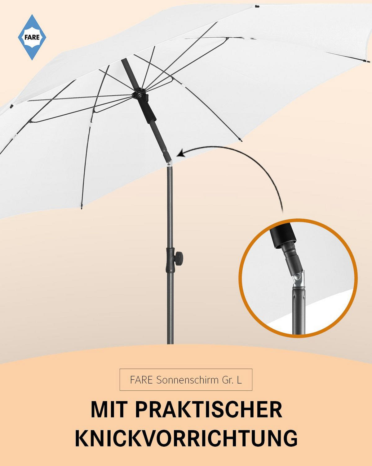 SONNENSCHIRM 200/200/126 cm - Weiß, Kunststoff (200/200cm) - FARE