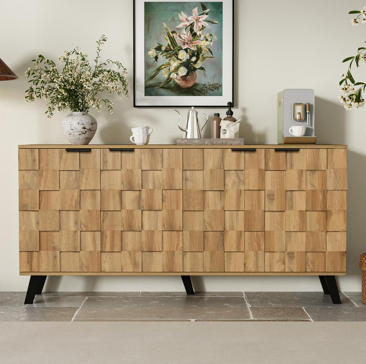 SIDEBOARD 160,5/35,5/78 cm mit 4 Türen in Holzfarbe und modernem Design - Naturfarben, Holzwerkstoff (160.5/78/35.5cm) - BEAOK