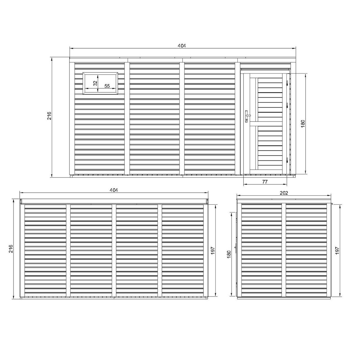 GARTENHAUS Holz 8,16 m² M327F1+M327G - Naturfarben, Holz (404/216/202cm) - Timbela
