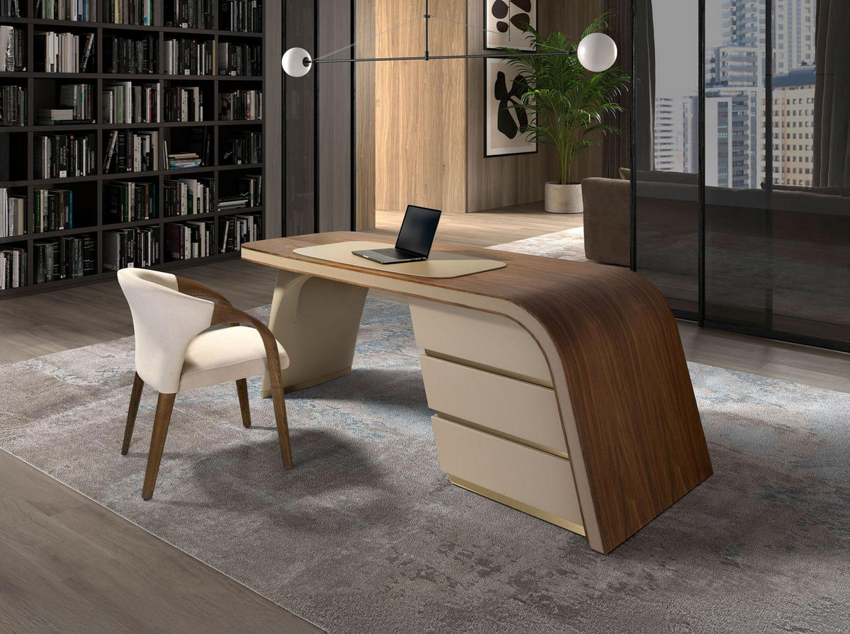 SCHREIBTISCH Schreibtisch aus Nussbaum und Holz, gepolstert mit cremefarbenem Kunstleder 215/80/75 cm - Walnussfarben, Holz (80/215/75cm) - ANGEL CERDA