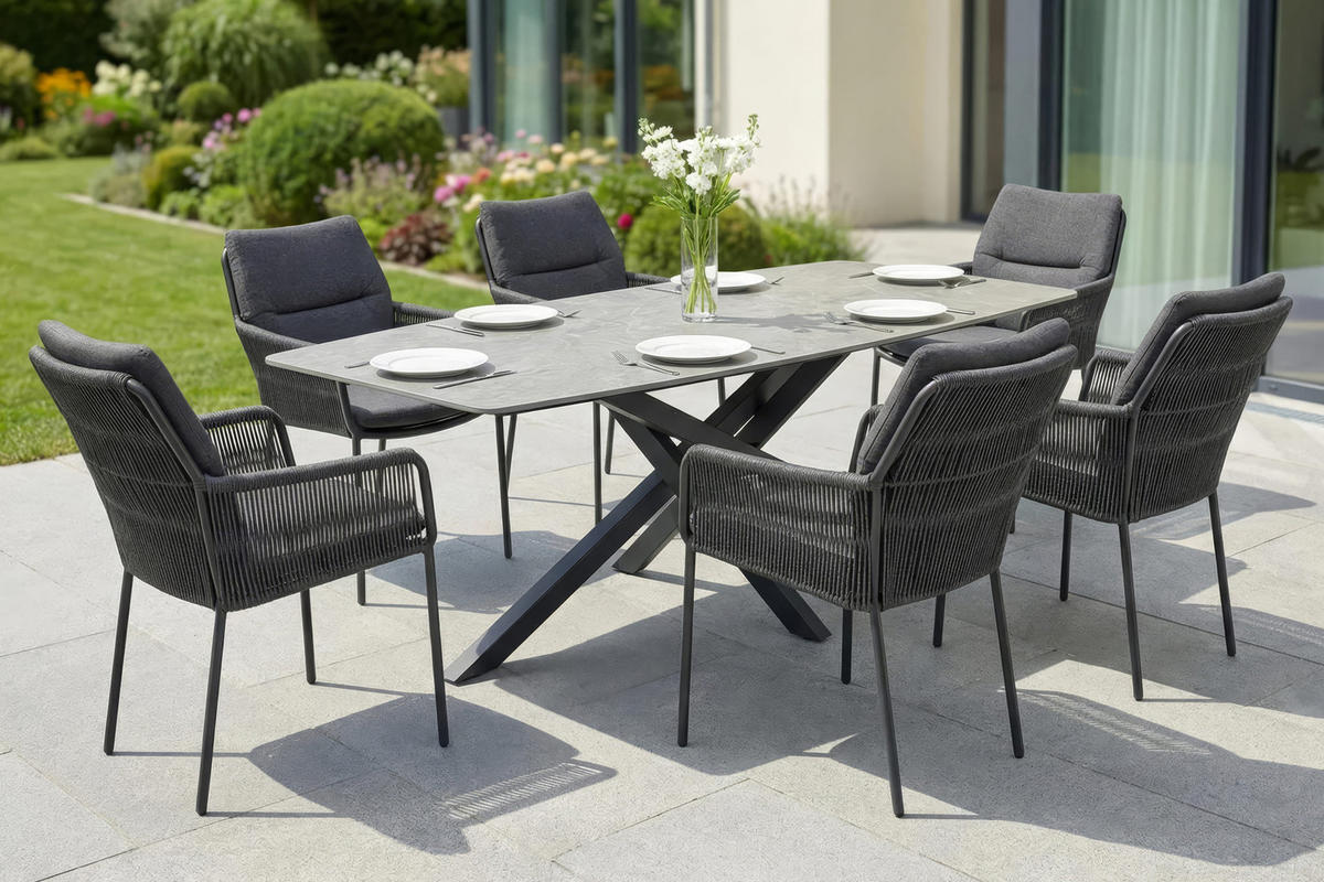 GARTENTISCH Concord 220x100x75cm, Metall, Anthrazit - Anthrazit, Stein (100/220/75cm) - dasmöbelwerk