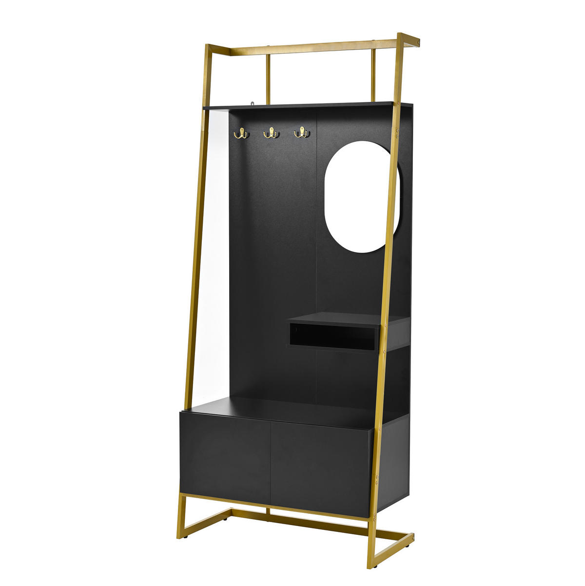 KOMPAKTGARDEROBE 78/38,5/180,5 cm aus Holzwerkstoff und Metall mit Spiegel und Schuhschrank Schwarz - Schwarz, Holzwerkstoff (78/180.5/38.5cm) - Modenvie