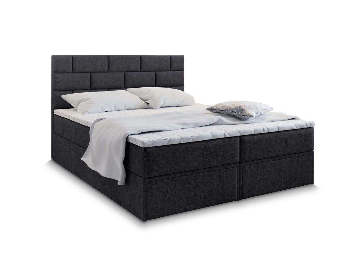 BOXBETT ARINOS 160x200 cm mit Matratze und Topper - Schwarz - Schwarz, Holz (160/200cm) - MASSENO