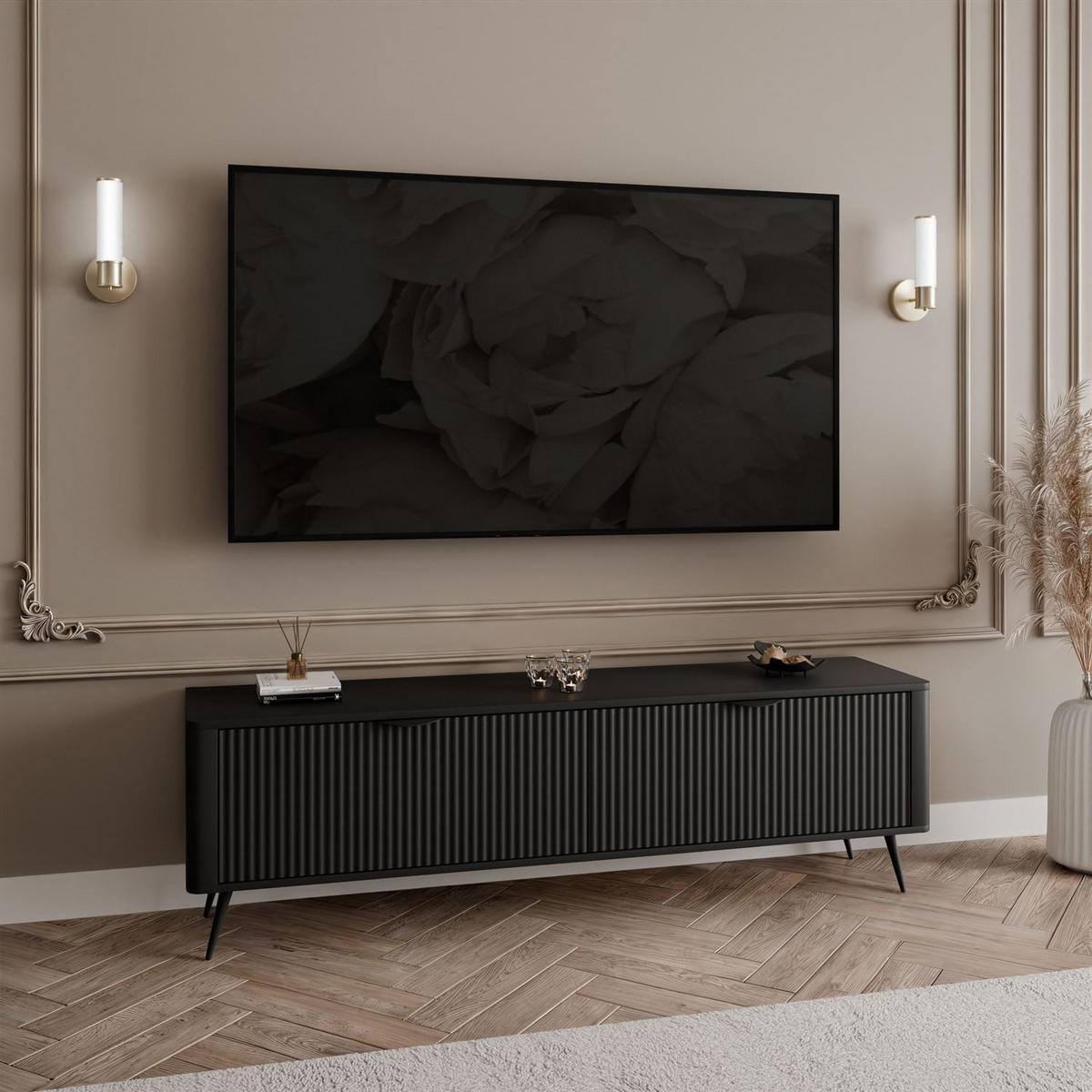 TV-UNIT SCARLETT 2D 163 CM SCHWARZ - Schwarz, Holzwerkstoff (163/51/38cm) - Lookway