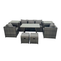 GARTENMÖBELSET mit 2 Hockern 7-Sitzer Grau - Dunkelgrau/Grau, Glas/Kunststoff - Fimous