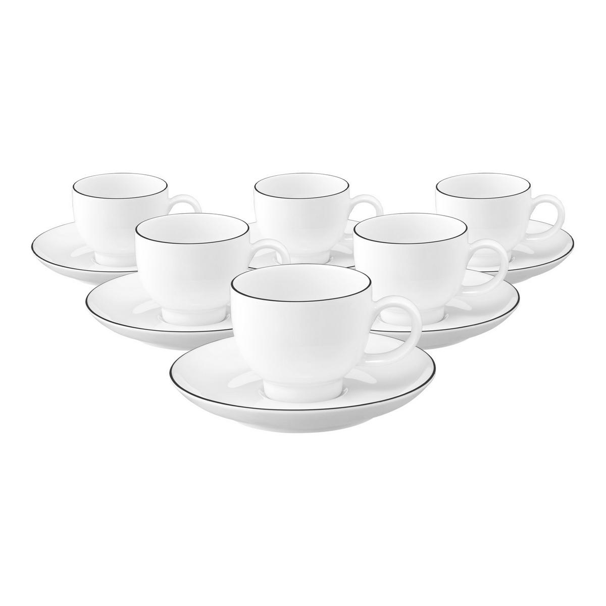 ESPRESSOTASSEN MIT UNTERTASSEN Lido Black Line weiß 90 ml 6er Set - Weiß, Keramik (11.9/7.1/11.9cm) - Seltmann Weiden