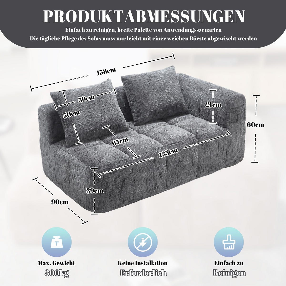 2-SITZER Sofa Chenille mit Chaiselongue und Seitentaschen 158/90/60 cm Grau - Grau, Textil (60/158/90cm) - Redom