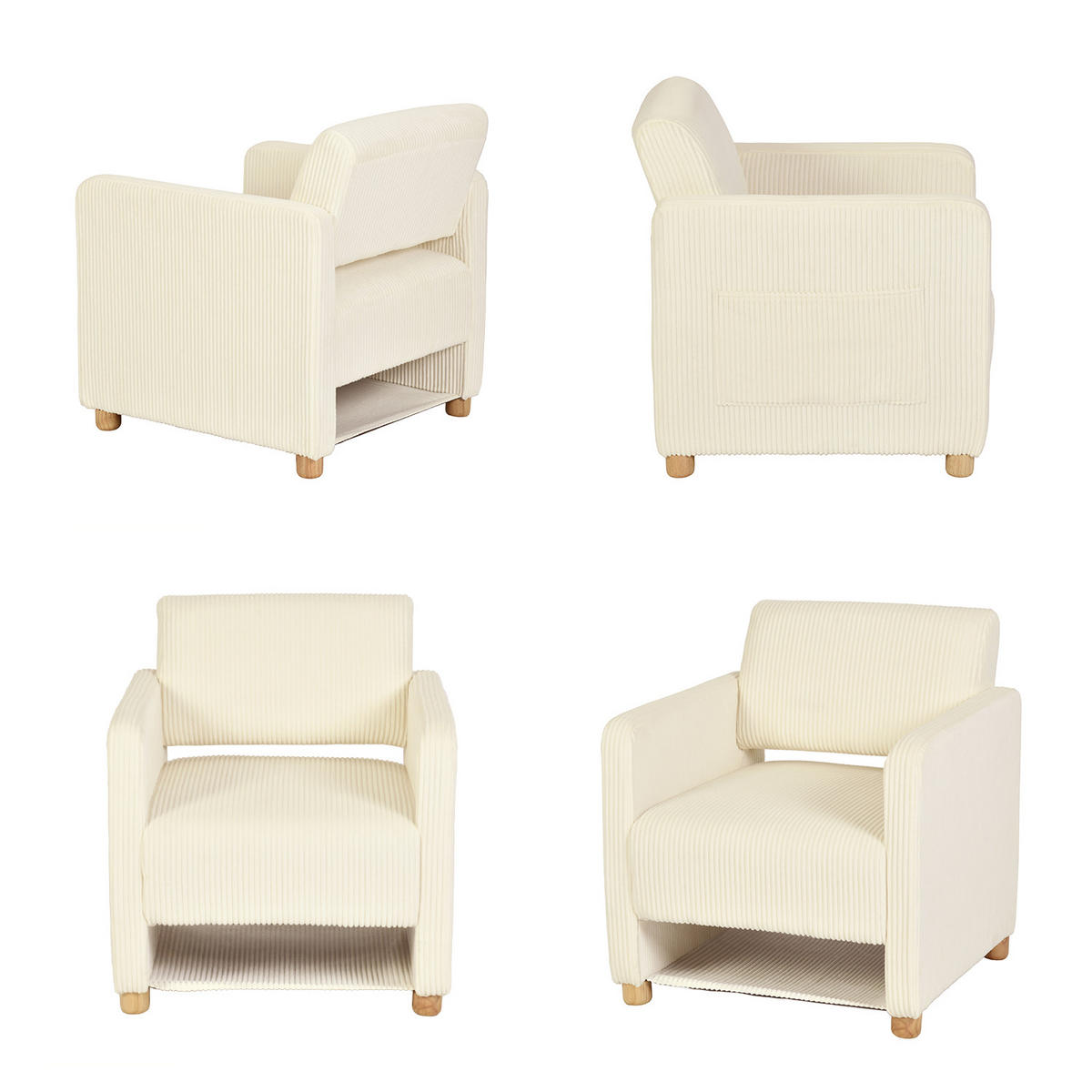 SESSEL, 2er-Set, mit Armlehnen, Cordbezug und Massivholzfüßen, Beige - Beige, Holz/Textil (66/76.5/73.5cm) - Meubles Cosy