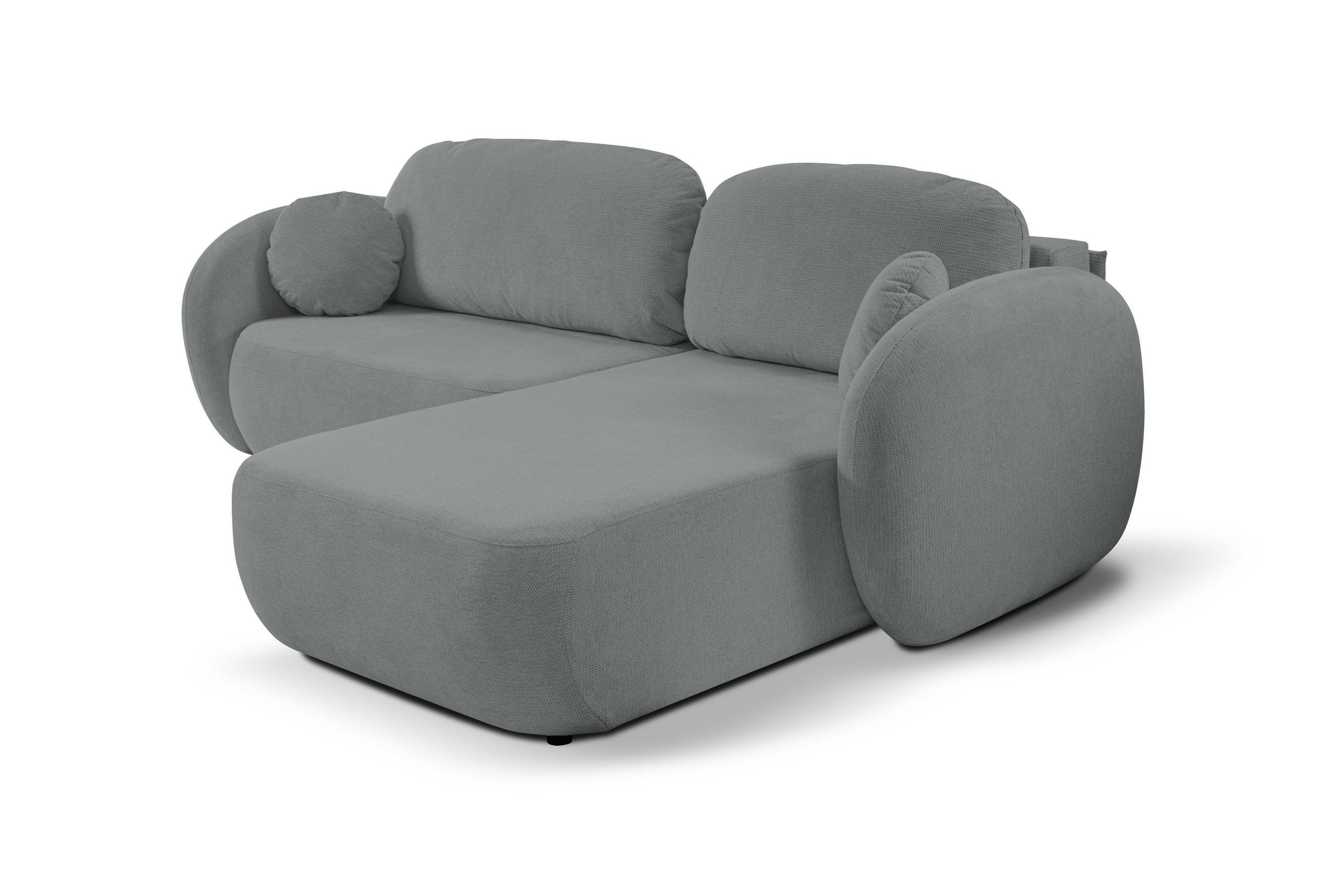 ECKSOFA AMICO R-S Grau Geflochtener Stoff mit Schlaffunktion - Grau, Holz (248/174cm) - MASSENO