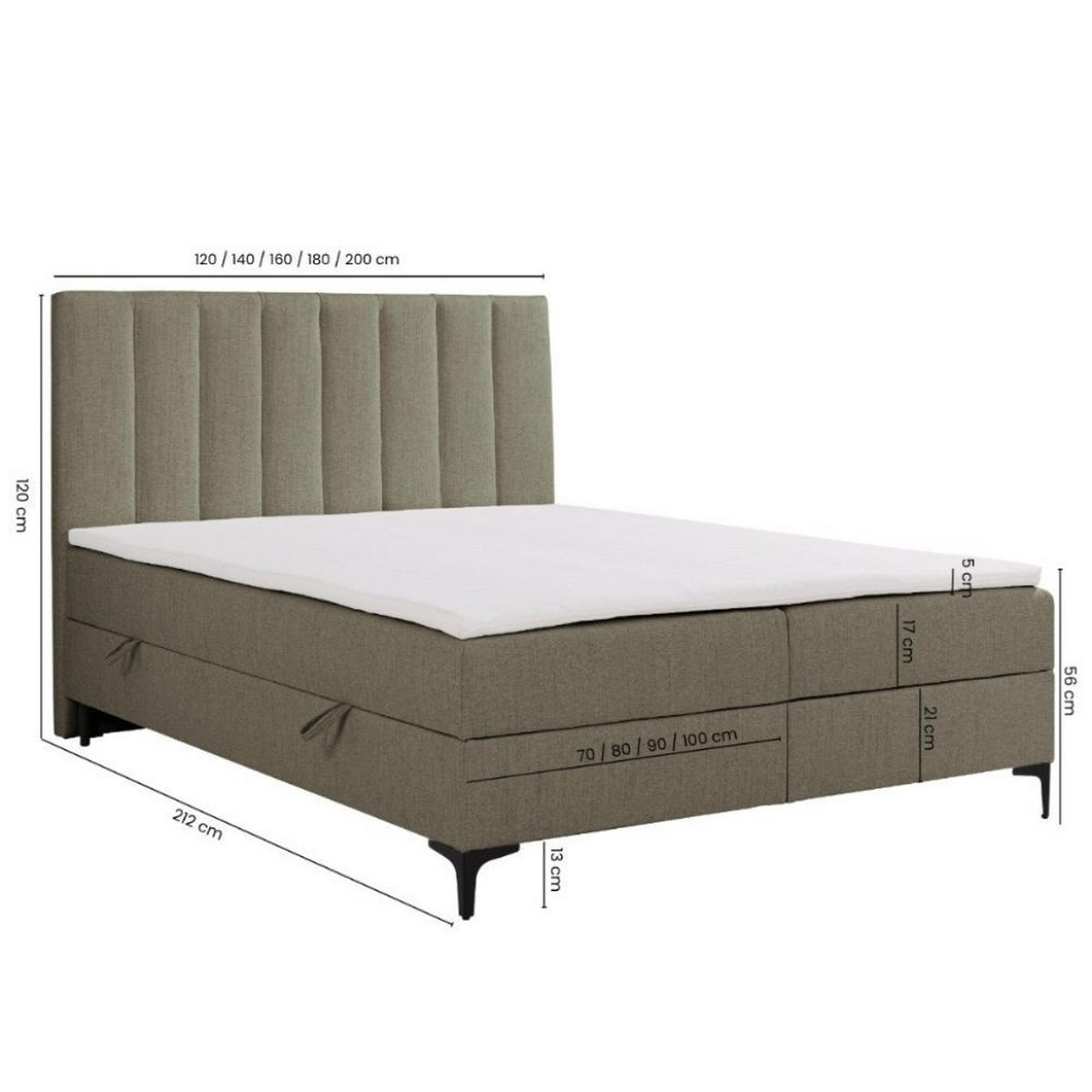 BOXBETT Siena mit Bonnelmatratze und Topper, 140x200, Grau - Schwarz/Grau, Holzwerkstoff/Kunststoff (140/200cm) - AN-Moebel 4u