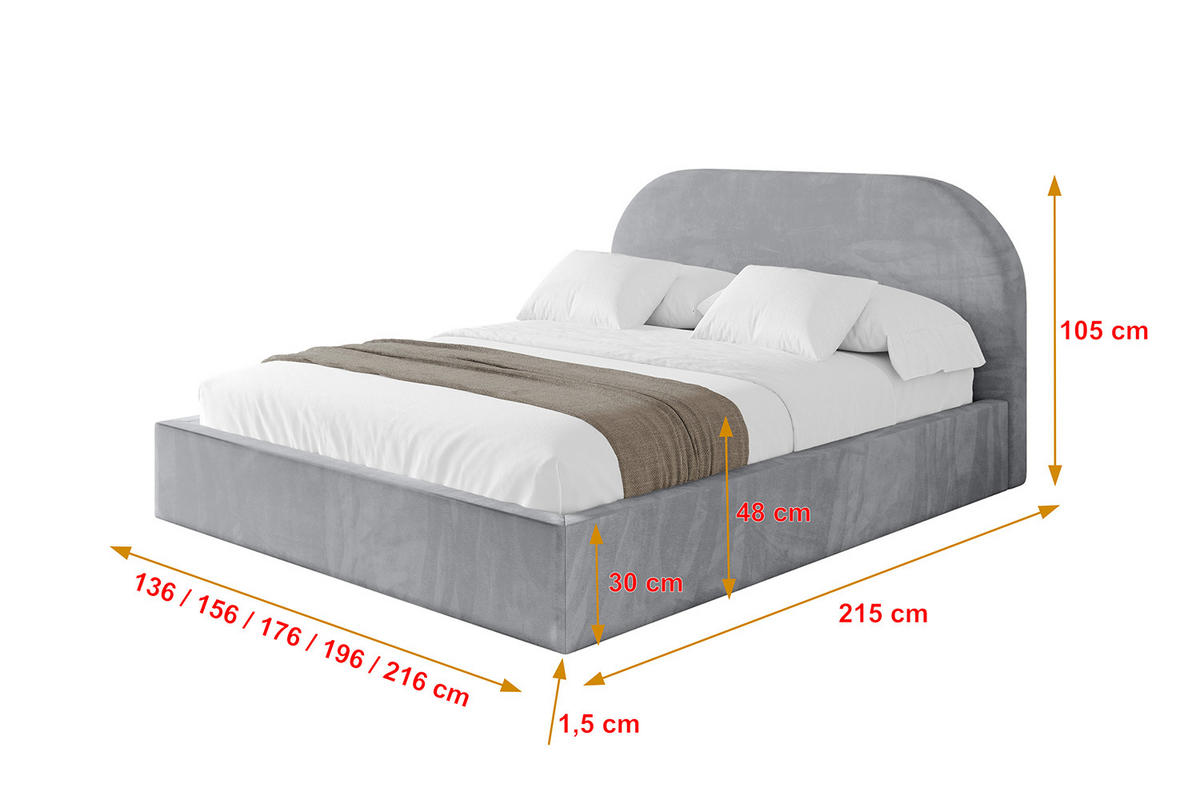 POLSTERBETT mit Bettkasten und Lattenrost, Bett mit Matratze H3/H4 - TIVON 180x200 Hellgrau - Hellgrau, Holzwerkstoff/Textil (180/200cm) - ALTDECOR