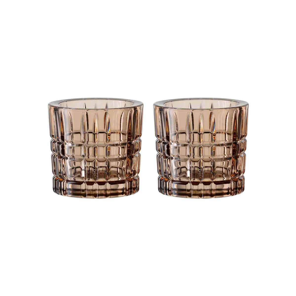 TEELICHTHALTER Square Votives Tobacco ø 7,1 x 6,6 cm 2er Set - Braun, Glas (6.6cm) - Nachtmann