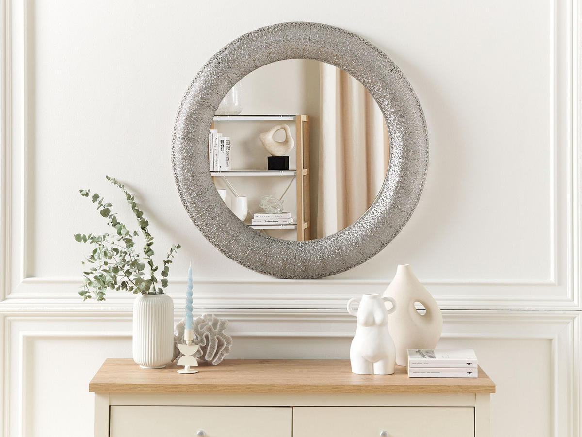 WANDSPIEGEL silber rund 80 cm Channay - Silberfarben, Metall (80/80/5cm) - Beliani