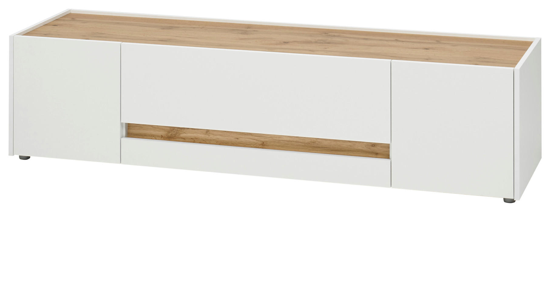 TV-LOWBOARD weiß, Eiche Wotan 170 cm, TV-Unterteil mit Doppelschubkasten - Eiche Wotan/Schwarz, Holz/Holzwerkstoff (170/40/45cm) - Furn.Design