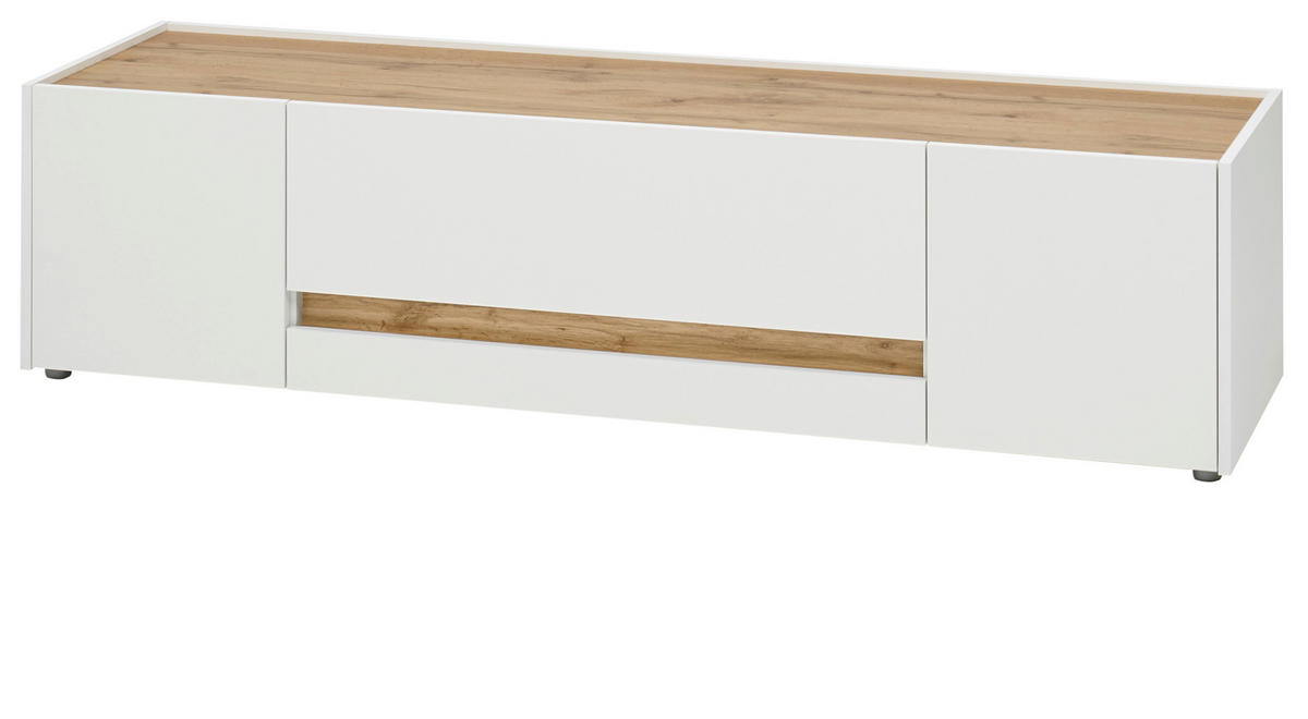 TV-LOWBOARD weiß, Eiche Wotan 170 cm, TV-Unterteil mit Doppelschubkasten - Eiche Wotan/Schwarz, Holz/Holzwerkstoff (170/40/45cm) - Furn.Design