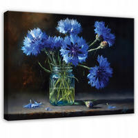LEINWANDBILD Blumen in einer Vase Vintage Blau 100x70 cm - Multicolor, Holzwerkstoff (100/70cm) - Wallarena