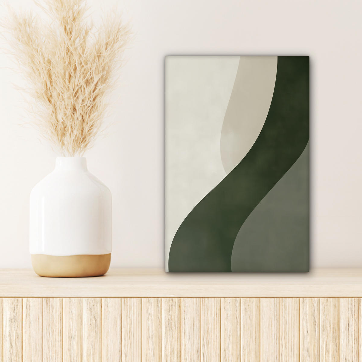 LEINWANDBILD Japandi - Grün - Abstrakt - Modern 20x30 cm - Salbeigrün, Textil (20/30cm) - MuchoWow