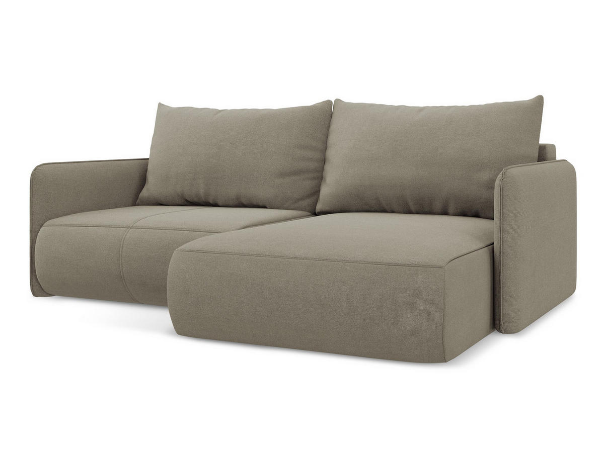 ECKSOFA mit Schlaffunktion Strukturstoff Stoff Beige - Beige/Schwarz, Kunststoff/Textil (207/148cm) - Makamii