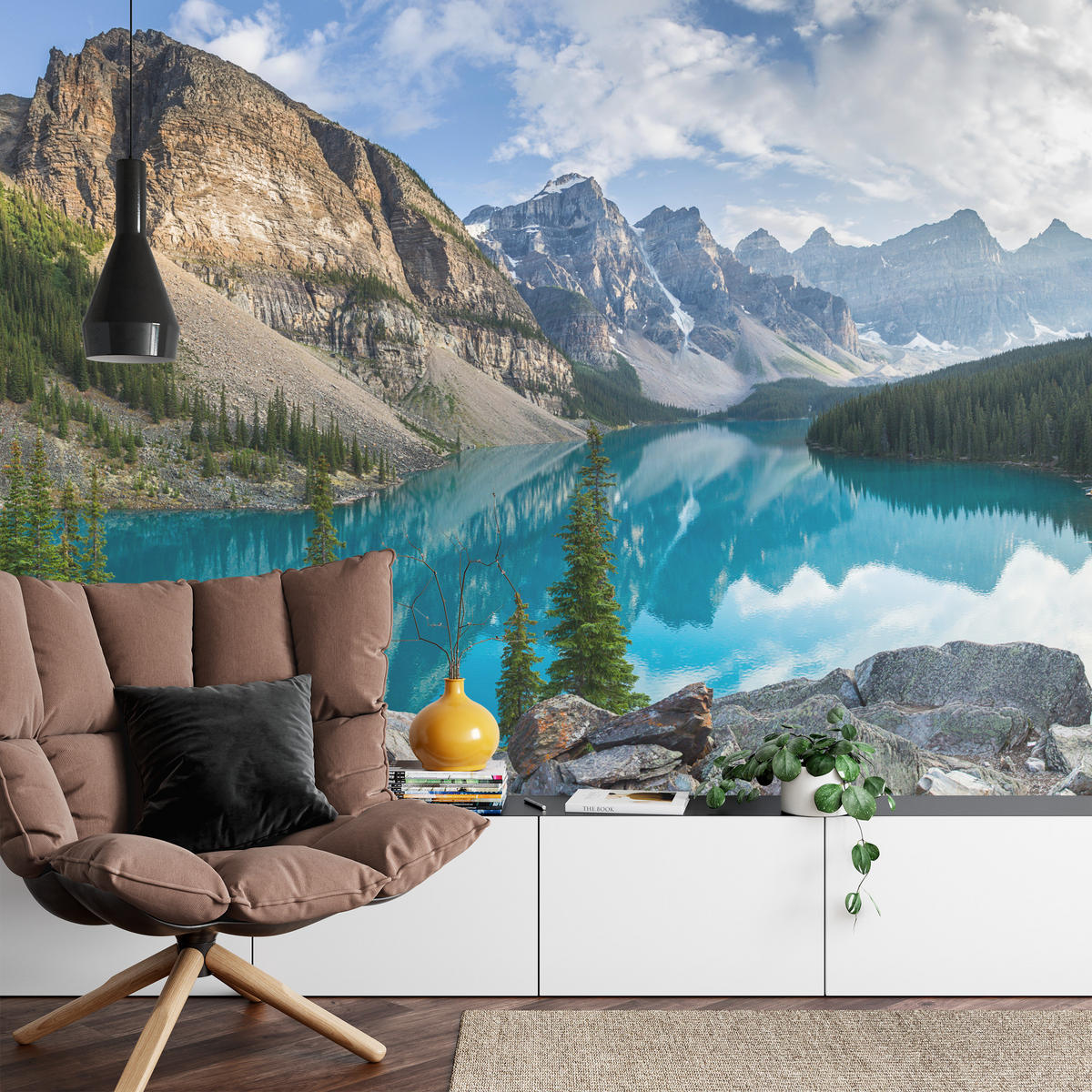 FOTOTAPETE für Wohnzimmer Bergsee Landschaft 3D 350x256 - Beige/Braun, Papier (350/256cm) - Muralo
