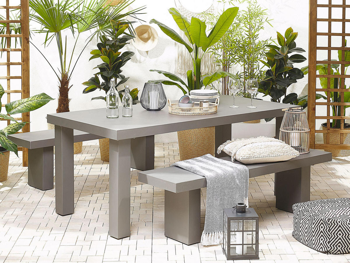 GARTENMÖBEL SET Beton grau Tisch mit 2 Bänken Taranto - Grau, Stein - Beliani