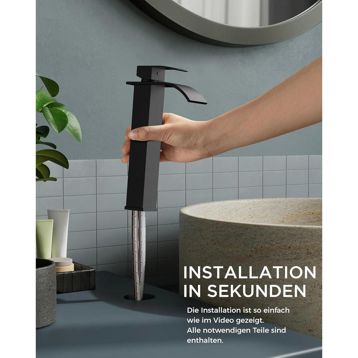 WASCHTISCHARMATUR Wasserfall Schwarz 220 mm - Schwarz, Metall (12.7/7.5/29.2cm)