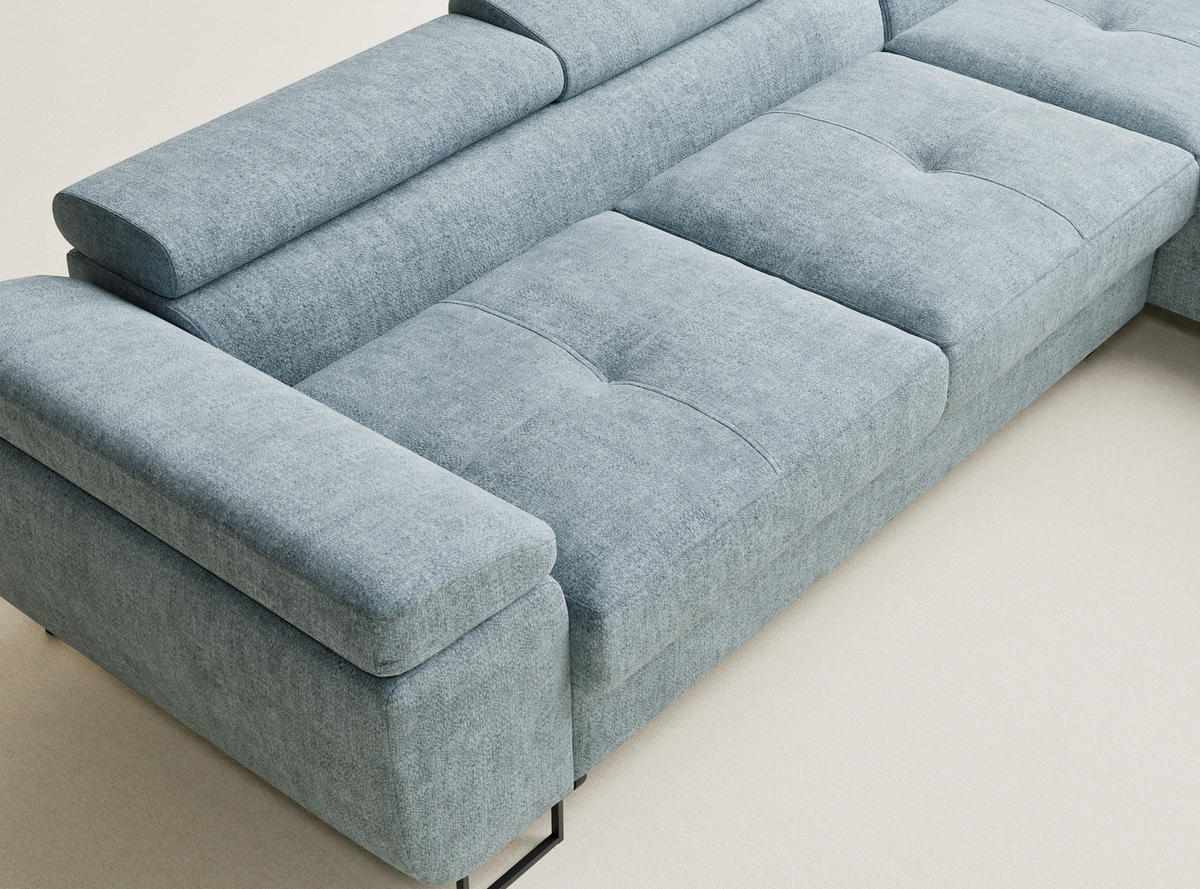 ECKSOFA Concord Hellblau Chenille-Stoff - Rechts Seite - Schwarz/Hellblau, Holz/Holzwerkstoff (277/203cm) - Maison de Reve