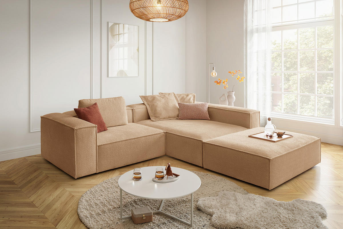ECKSOFA CARMO Braun Flachgewebe - Dunkelbraun/Schwarz, Kunststoff/Textil (306/191cm) - KAWOLA