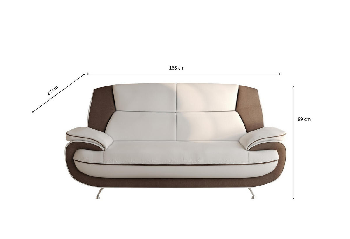 SOFA 2-Sitzer, Stoff Kronos, Weiß + Braun, Palermo - Weiß, Holz (168/89/87cm) - Kaiser Möbel