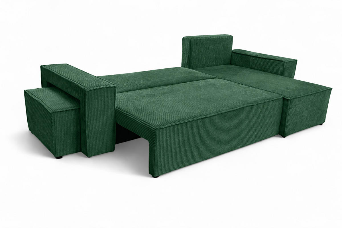 ECKSOFA Mit Schlaffunktion Und Pouf, Cordstoff Poso, Grün, Rechts, Best L Mit Pouf - Grün, Holz (244/145cm) - Kaiser Möbel
