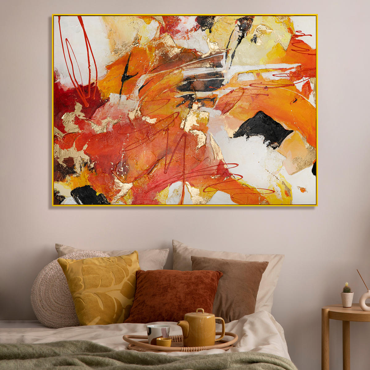 GEMÄLDE Orangene Explosion II Schattenfugenrahmen Gelb 180x120 cm - Gelb, Holz (180/120cm) - YS-art gallery