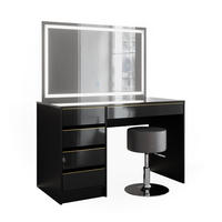 SCHMINKTISCH Sherry Schwarz/Gold 120 cm mit LED-Spiegel und Hocker - Goldfarben/Schwarz, Holzwerkstoff (120/75/55cm) - Vicco