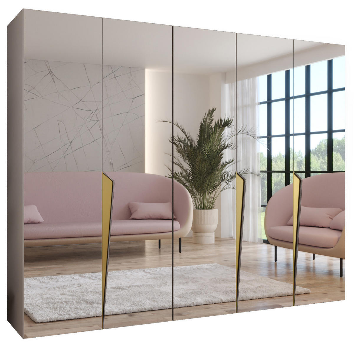 DREHTÜRENSCHRANK 202/250/52 5-türig - Beige/Goldfarben, Holz/Metall (250/202/52cm) - Abiks Möbel