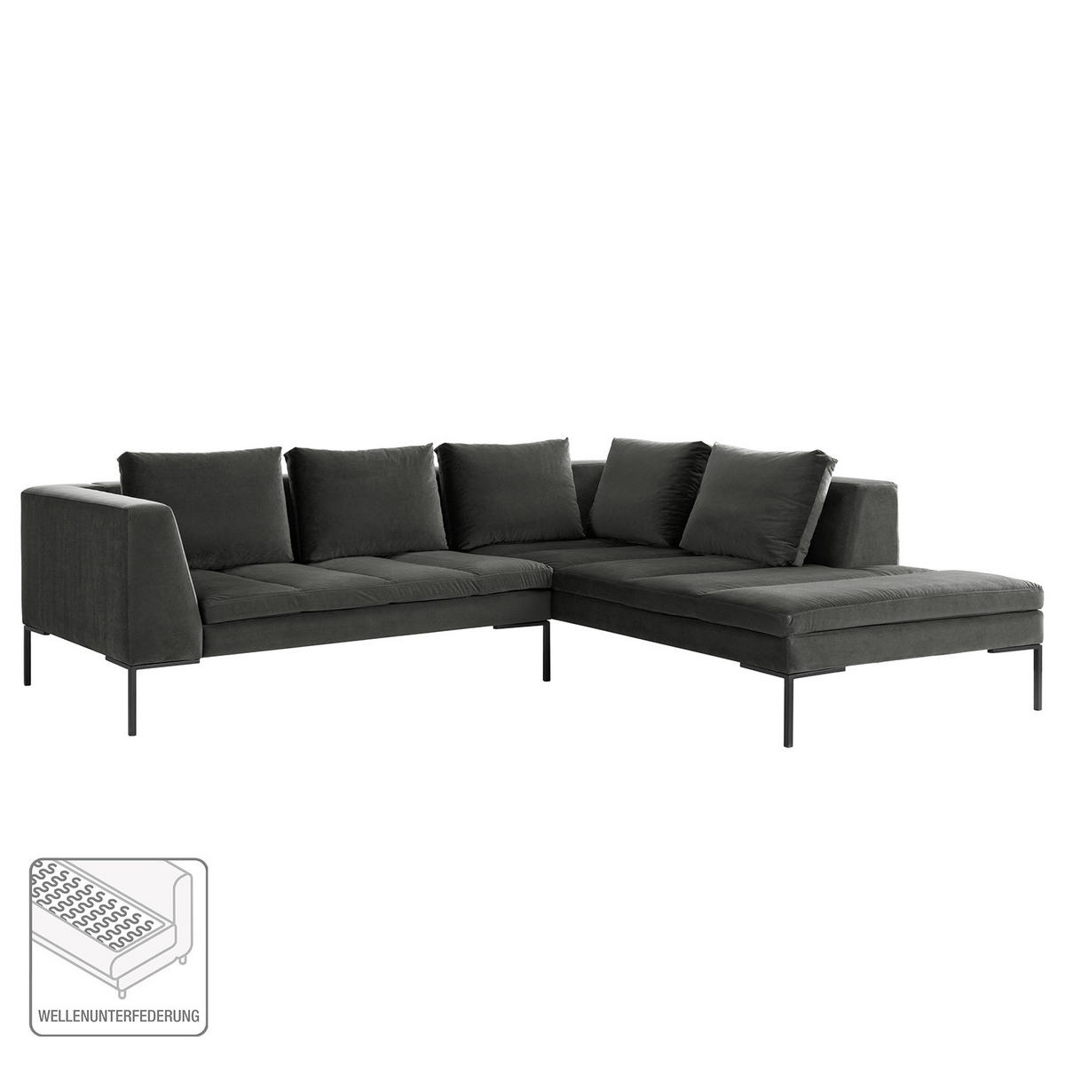 ECKSOFA mit Ottomane - Schwarz/Grün, Textil/Metall (255/230cm) - home24