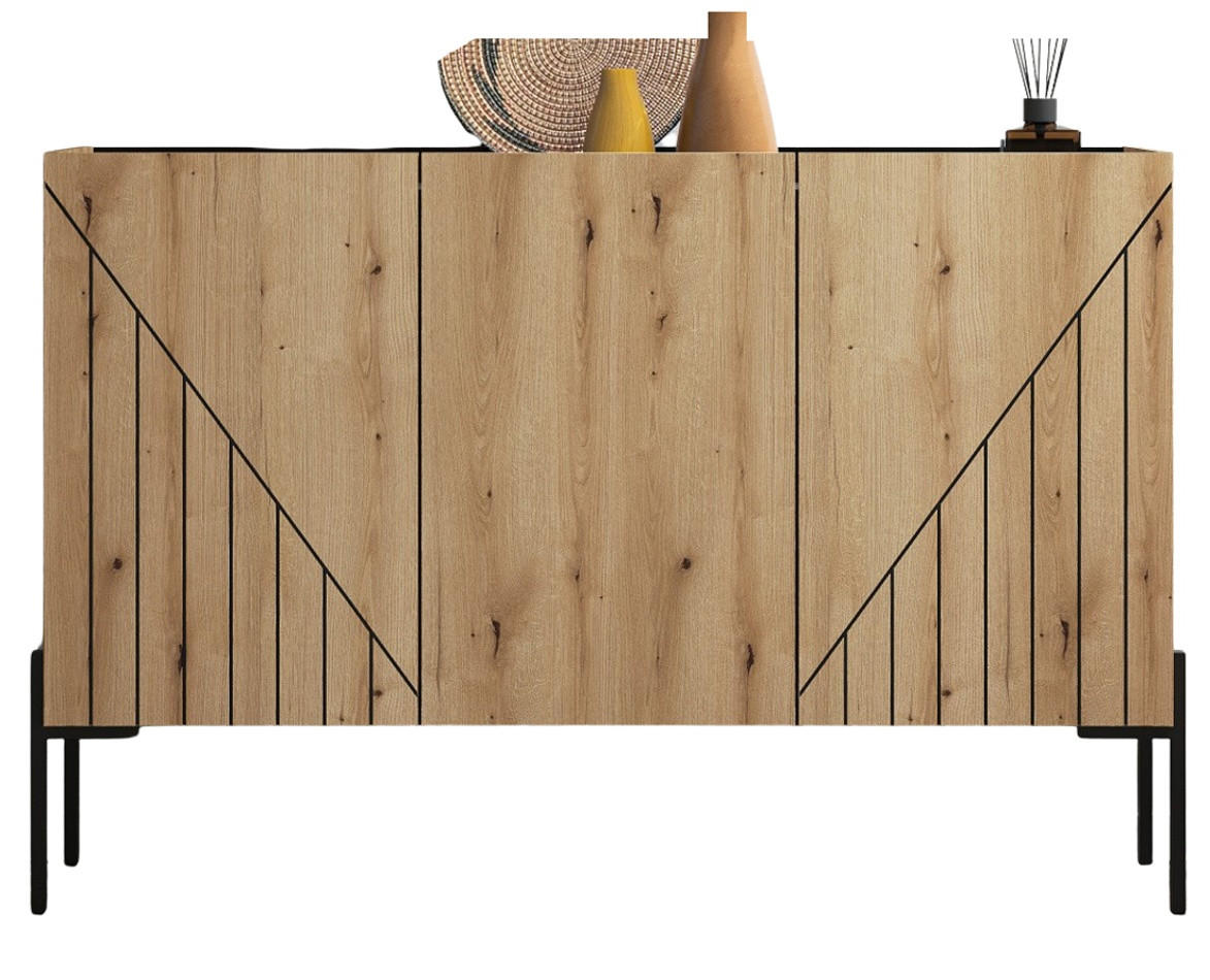 SIDEBOARD Evoke Eiche, Kommode 120 x 81 cm mit Soft-Close - Eichefarben/Schwarz, Holzwerkstoff/Metall (120/81/40cm) - Inn.Furn