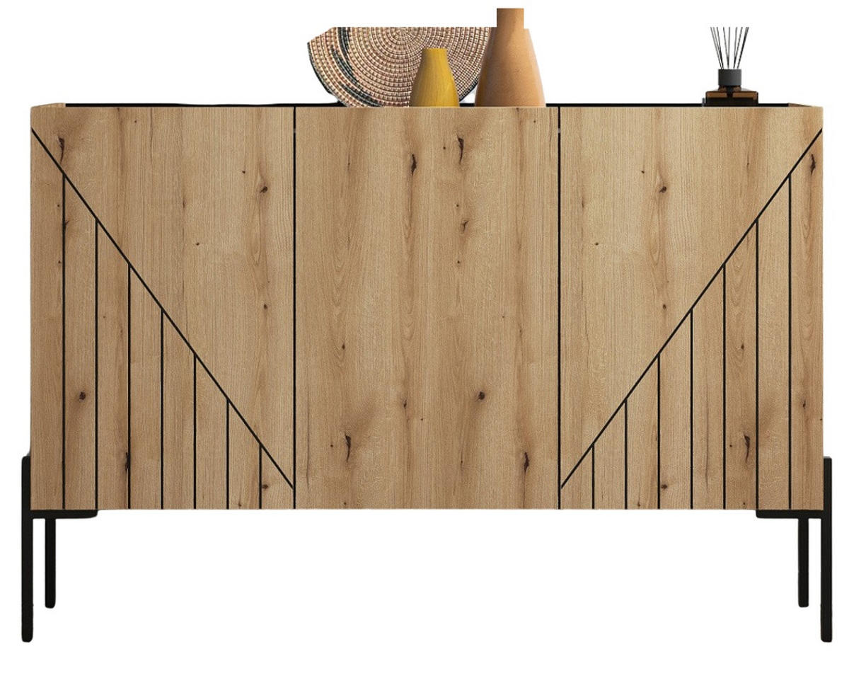 SIDEBOARD Evoke Eiche, Kommode 120 x 81 cm mit Soft-Close - Eichefarben/Schwarz, Holzwerkstoff/Metall (120/81/40cm) - Inn.Furn