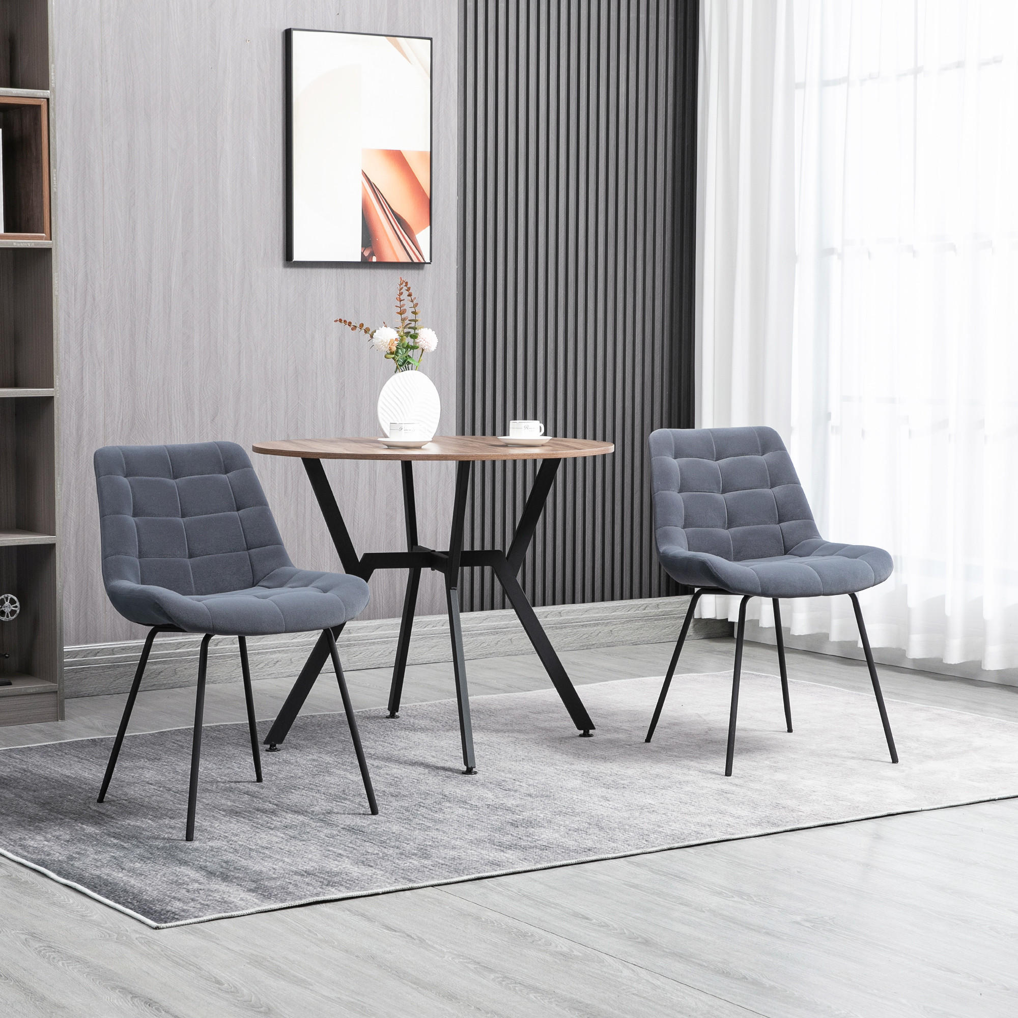 2ER Set Esszimmerstuhl Küchenstuhl Polsterstuhl mit Rückenlehne, Samt, Grau - Dunkelgrau, Kunststoff (61/79/50cm) - HOMCOM