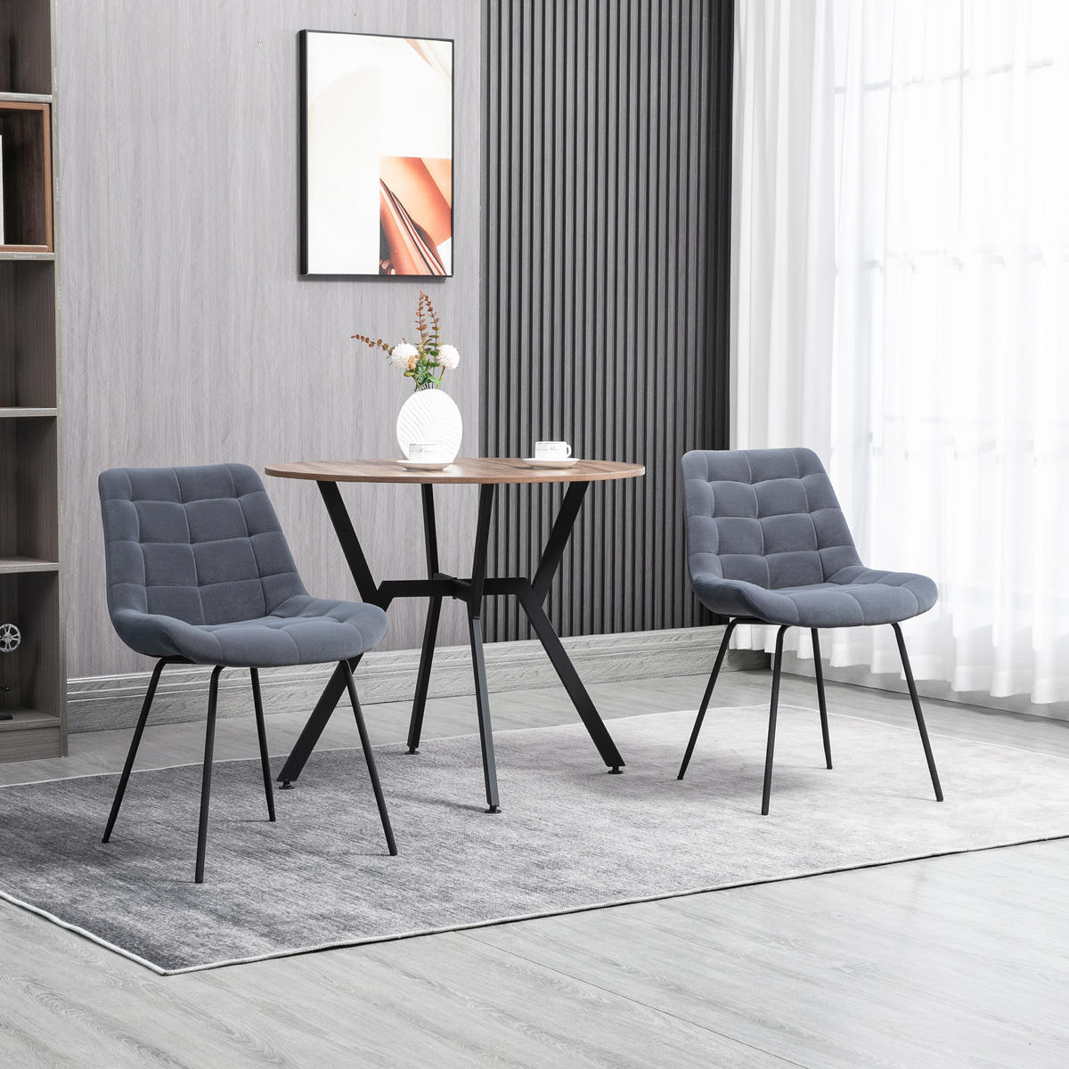2ER Set Esszimmerstuhl Küchenstuhl Polsterstuhl mit Rückenlehne, Samt, Grau - Dunkelgrau, Kunststoff (61/79/50cm) - HOMCOM