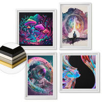 WANDBILDER 4er-Set - 50x50 cm & 40x60 cm Weißer Rahmen - Farbenfrohe Fantasy-Kunstillustrationen - Weiß, Kunststoff (50/50cm) - ArtPrintCave