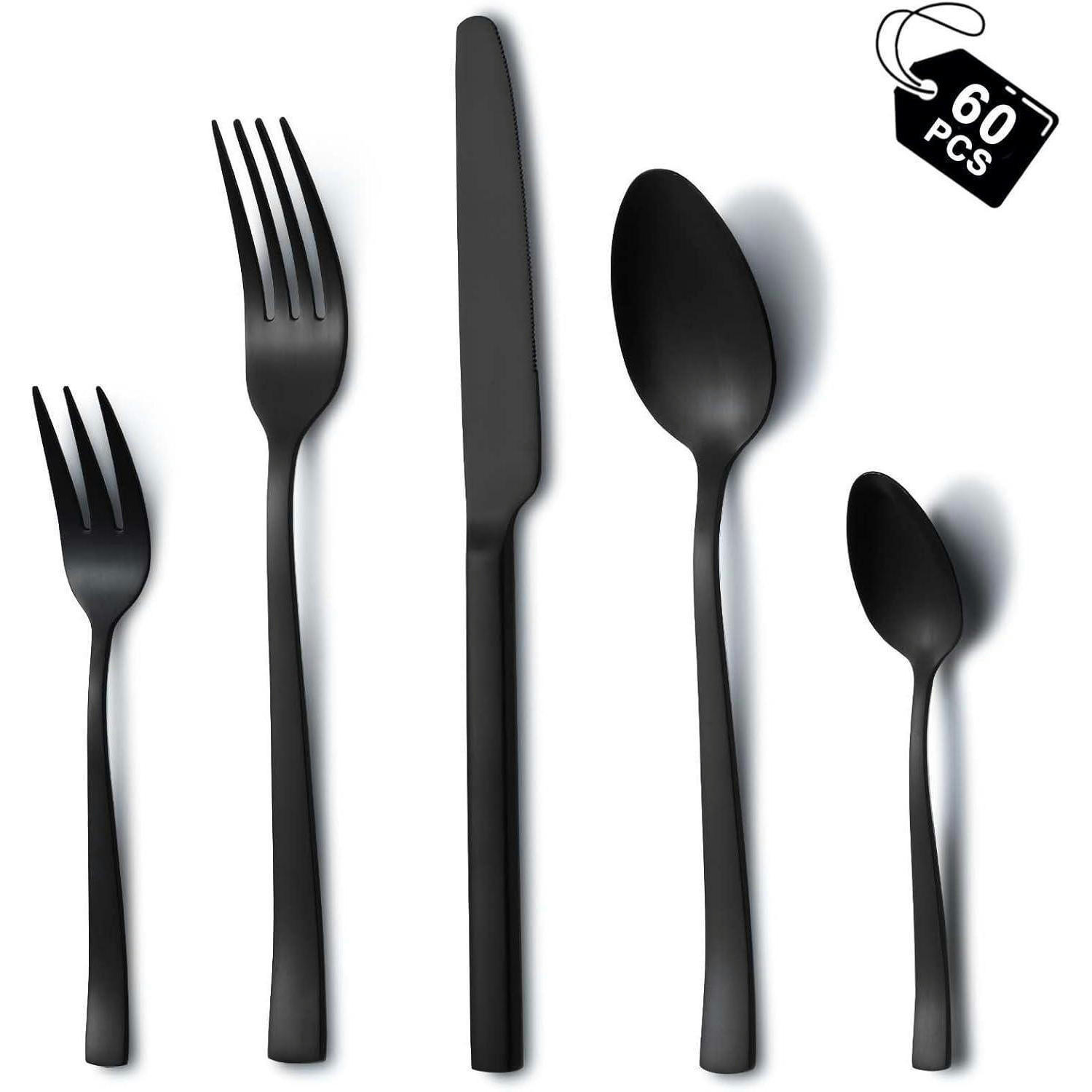 BESTECKSET 60-teilig Schwarz für 12 Personen - Schwarz, Metall