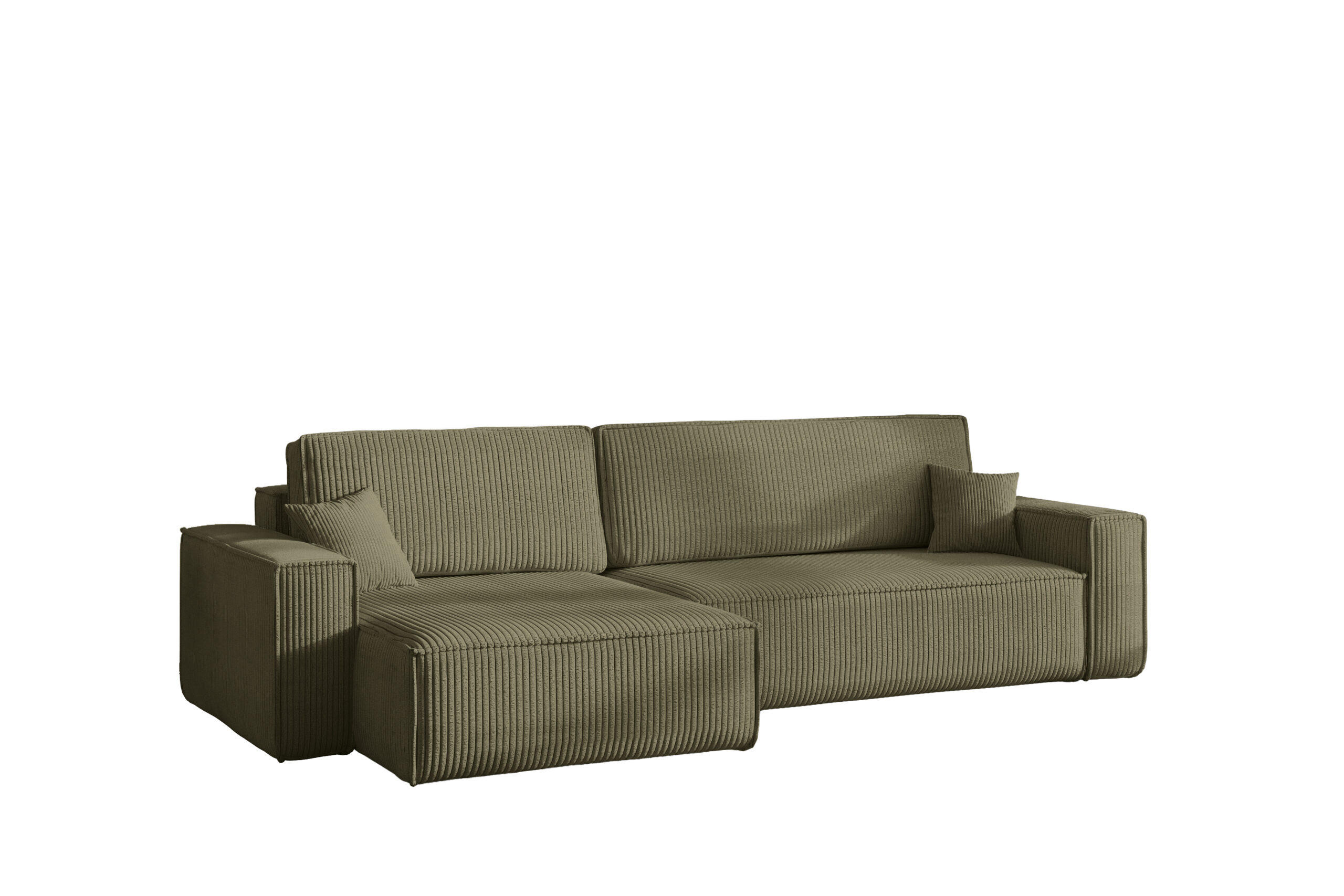 ECKSOFA Mit Schlaffunktion Und Bettkasten, Eckcouch BEST XL Stoff Poso Dicker Cord Olive Links - Schwarz/Olivgrün, Holz/Kunststoff (142/274cm) - Kaiser Möbel
