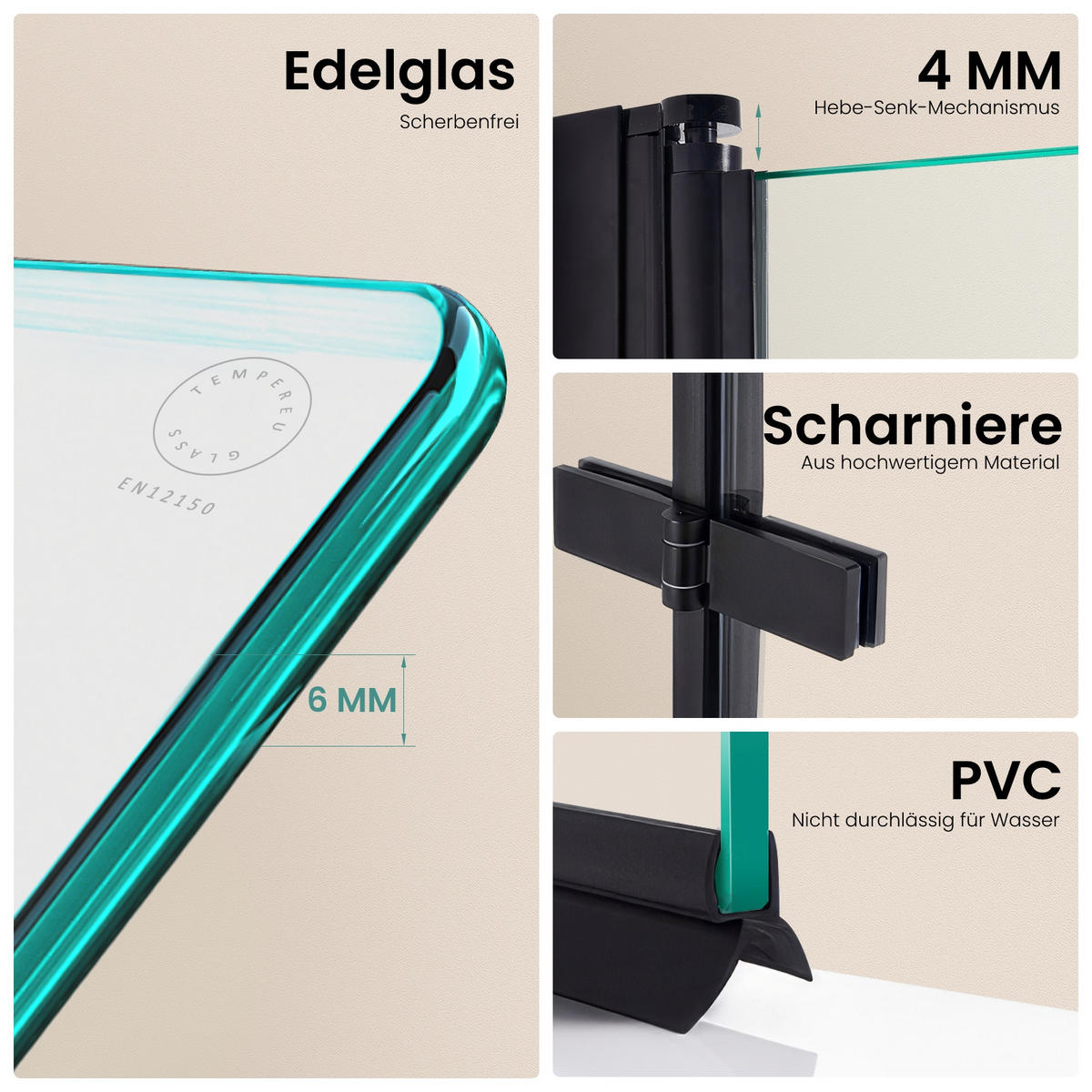 BADEWANNENAUFSATZ 3-teilig faltbar schwarz 130/140 cm - Schwarz, Glas (130/140cm) - EMKE