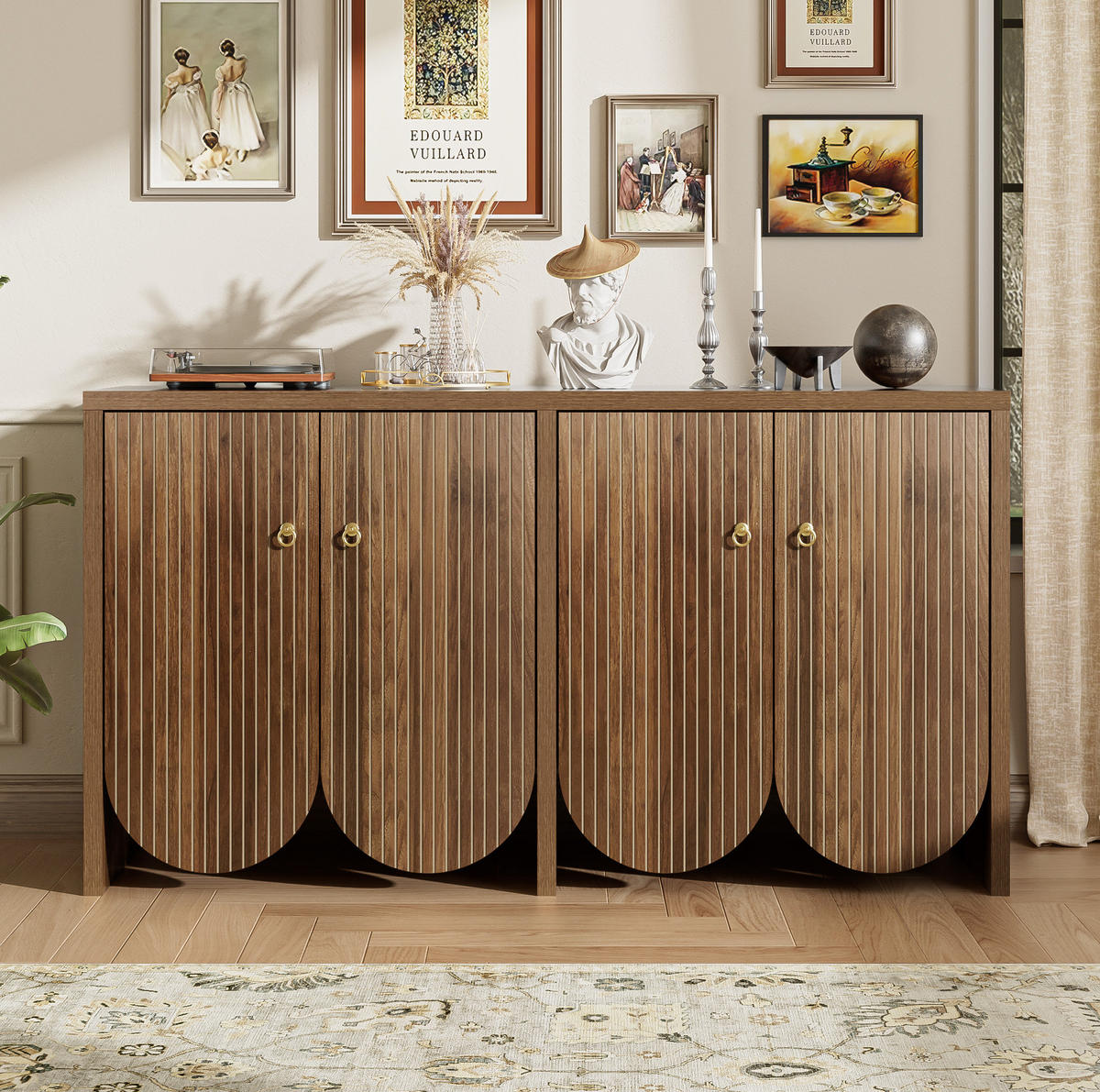 SIDEBOARD 147/40/80 cm in Walnussoptik mit 4 Türen und verstellbaren Einlegeböden - Walnussfarben, Holzwerkstoff (147/80/40cm) - Flora Grace