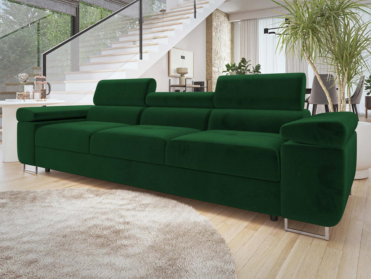SOFA Torezio 3 - Grün, Holz/Textil (263/90/102cm) - MIRJAN24