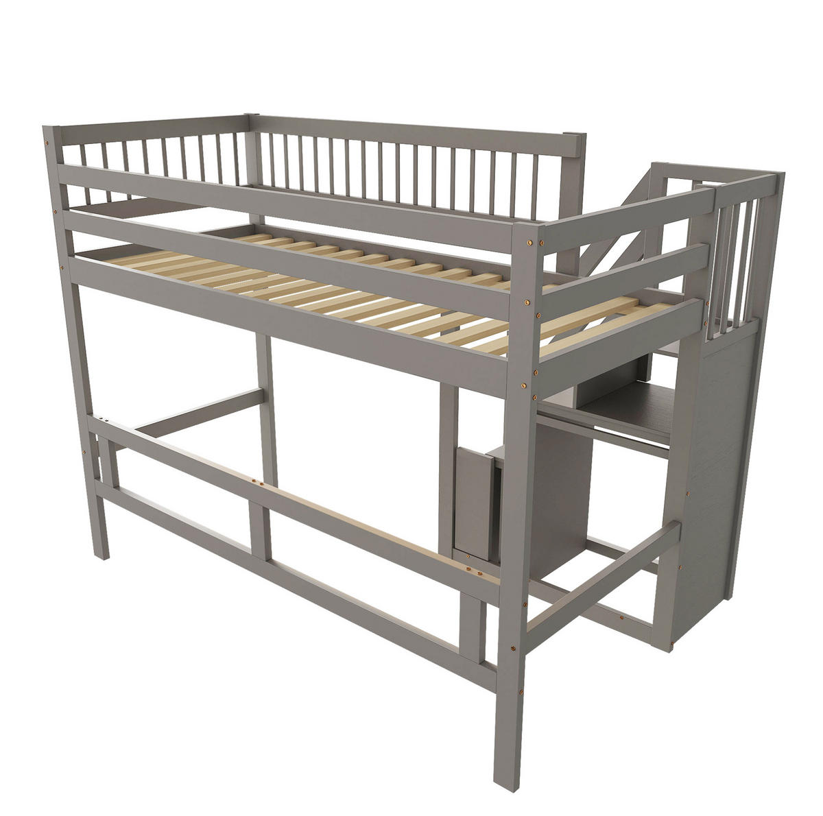 HOCHBETT aus Kiefernholz 90x200 cm Grau mit Stauraumtreppe - Grau, Holz (90/200cm) - IVMEU