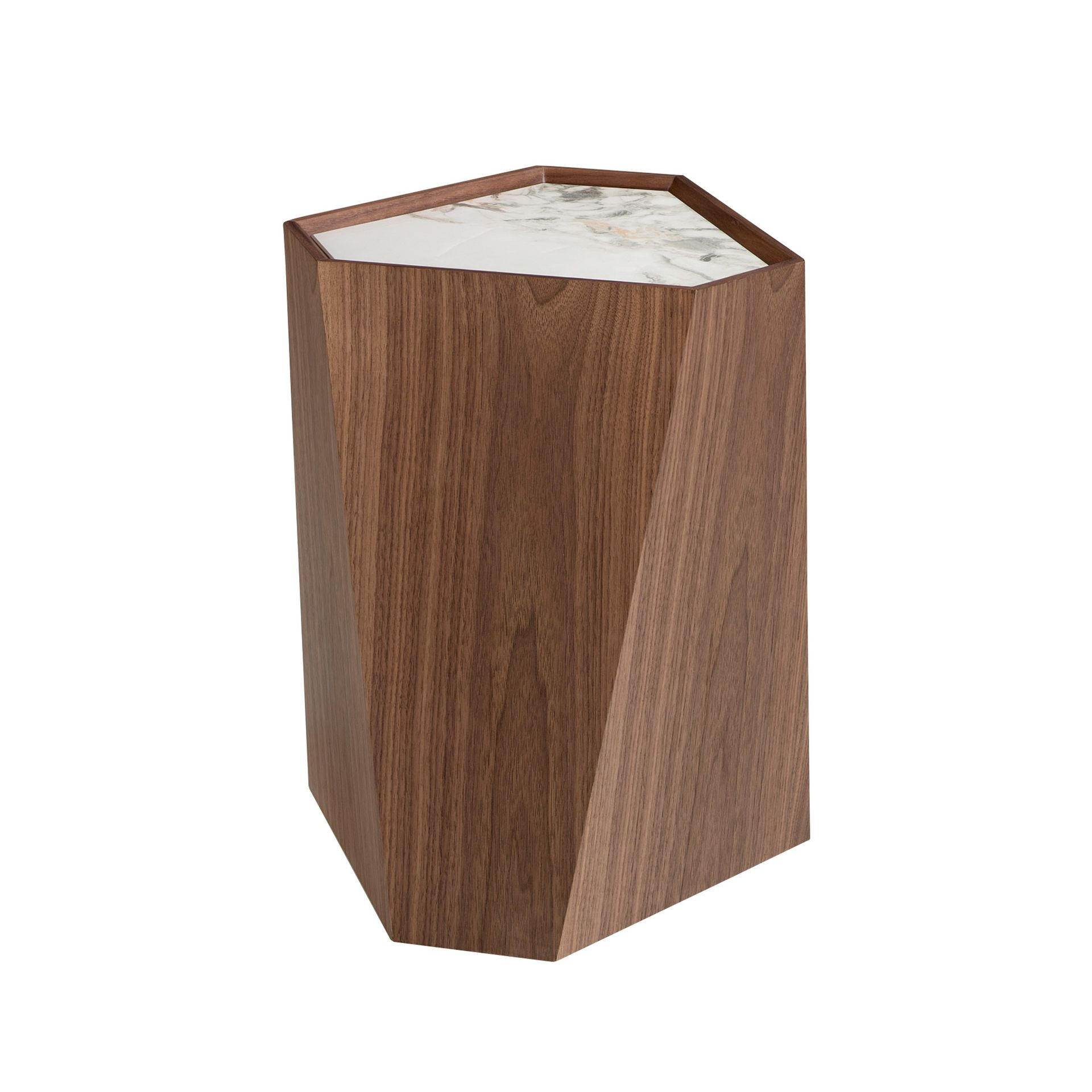 ECKTISCH Dreieckiger Ecktisch aus Porzellanmarmor und Nussbaumholz 43/37/50 cm - Walnussfarben/Weiß, Holz (37/43/50cm) - ANGEL CERDA