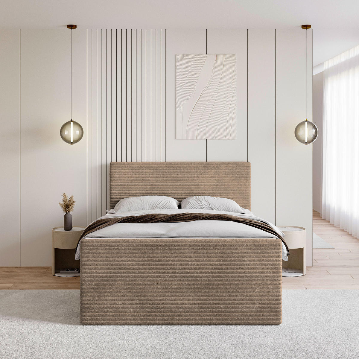 BOXBETT NOLEN 160x200 cm mit Matratze und Topper - Beige - Beige, Holz (160/200cm) - MASSENO