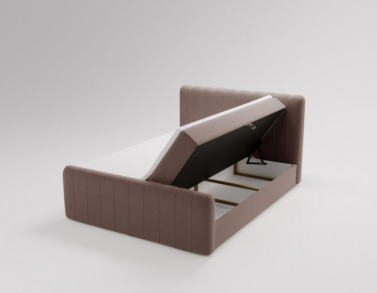 BOXBETT OSLO mit Bettkasten, Stoff Komodo Braun 120x200 cm - Braun, Holz (120/200cm) - Kaiser Möbel